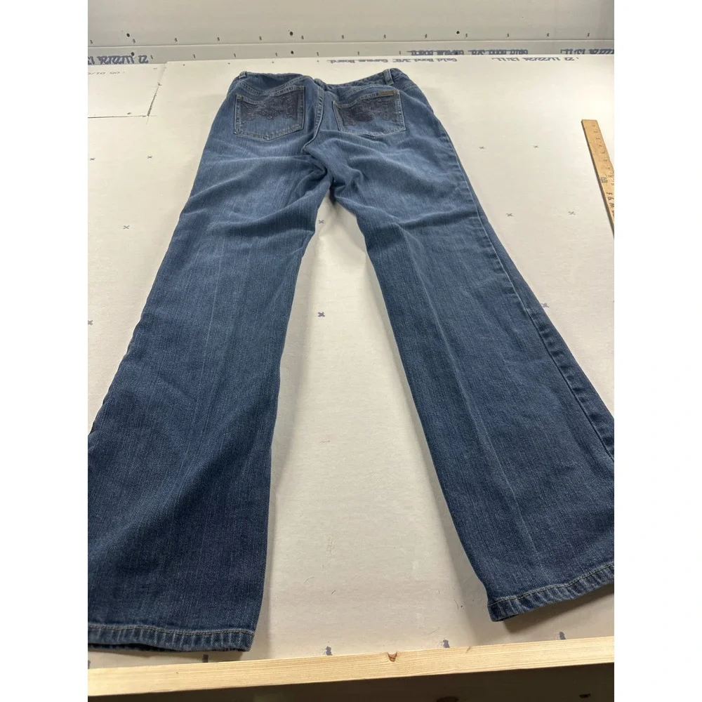 Michael Kors Womens Flare Leg Jeans Blue Beaded Embroidered Denim Size 8